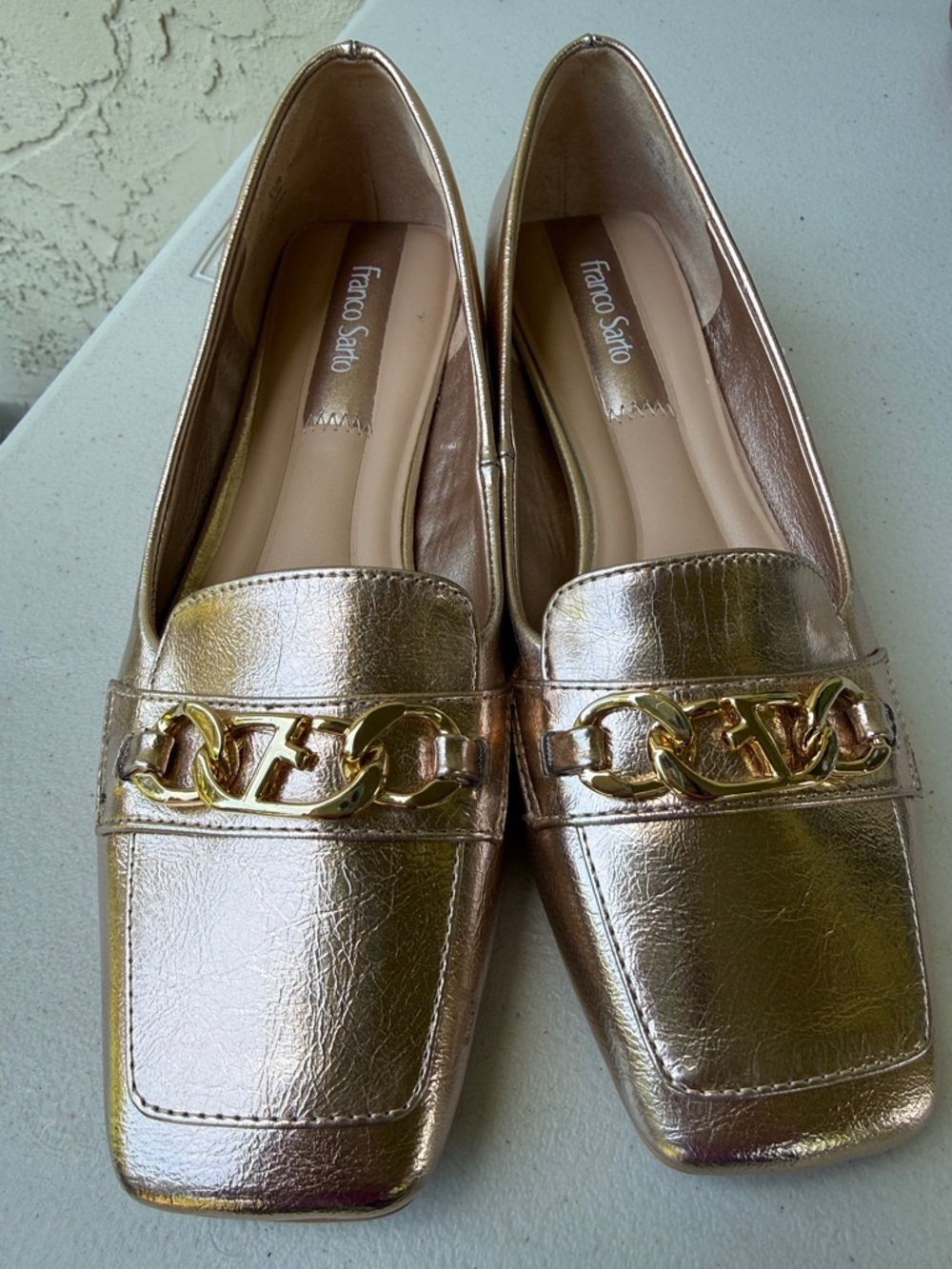 Franco Sarto Women’s Tiari Metallic Rose Gold Square Toe Gold Chain Flats 7 - Picture 6 of 17